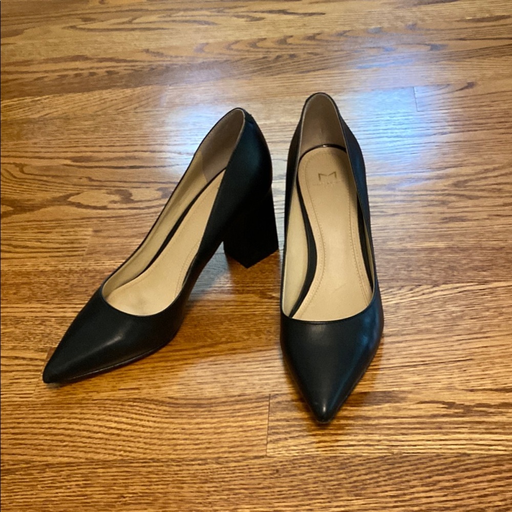 Marc Fisher Black Heels with Chunky Block Heel and Pointed Toe